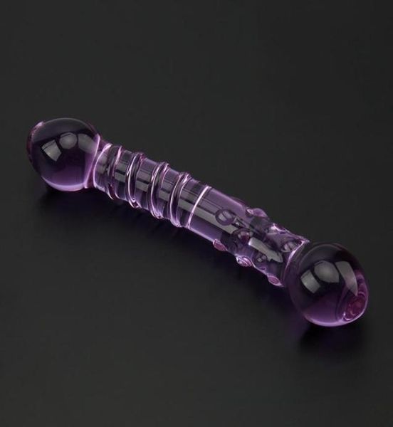 Nouveau Double End Crystal Purple Pyrex Glass Dildo Pinis artificiel Granule et Spiral G Spot Simulator Adult Sex Toys for Woman7121366