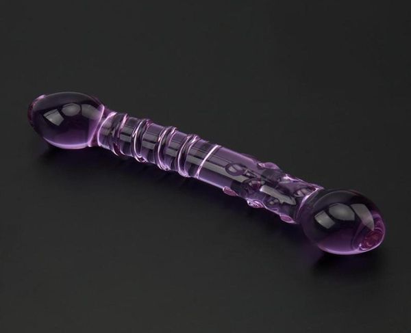 Nouveau Double End Crystal Purple Pyrex Glass Dildo Pinis artificiel Granule et Spiral G Spot Simulator Adult Sex Toys for Woman7701919