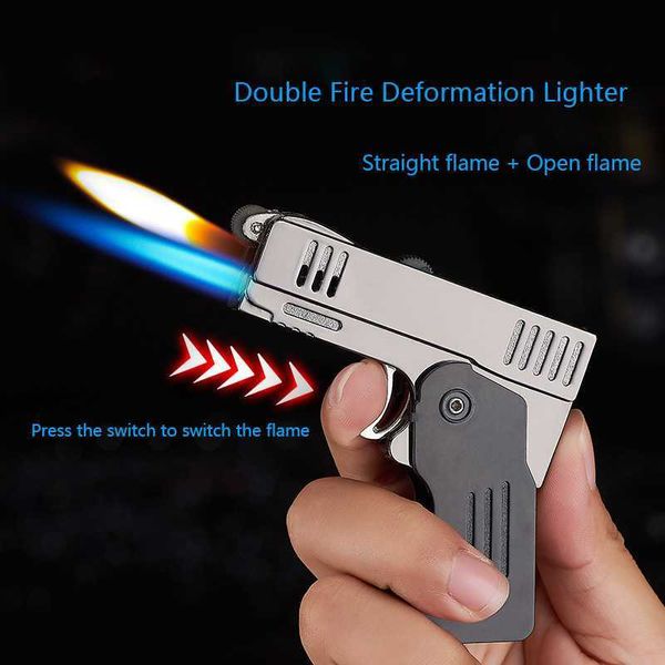 Nueva pistola de doble deformación de fuego, encendedor de butano sin Gas, antorcha de chorro libre, accesorios para fumar cigarrillos a prueba de viento VZXN