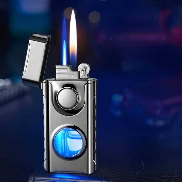 Nouveau briquet torche à Double feu tableau transparent avec lumière bleue pas de briquets à gaz 2ETM