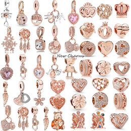 Nieuwe Dubbele Hart Rose Gold Charm Kralen Hangers Dangle Fit Europese Armband DIY Vrouwen Sieraden Gift