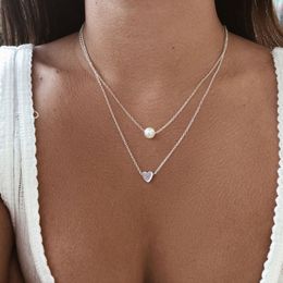 Nuevo collar de doble capa para mujeres imitación perla cristal corazón colgante gargantillas collares niñas regalo Bohemia joyería barata al por mayor YMN001