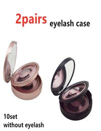 Nieuwe dubbele laag ronde wimper met spiegel Rose Gold Black False wimpers Box 2pairs of Eyelash Case Storage Makeup Cosmetic4363186