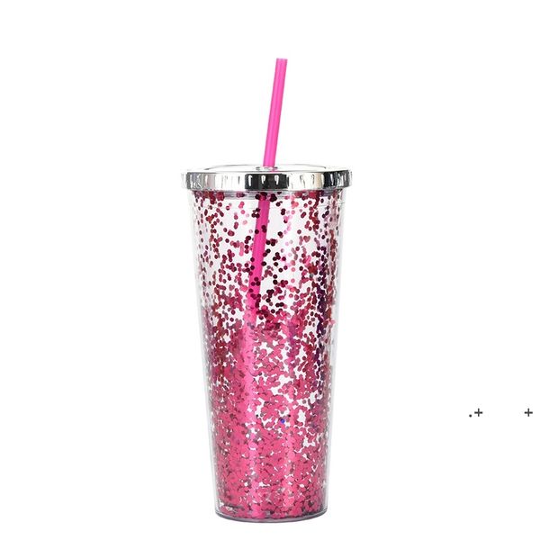 Nouvelle Double Couche Tumbler Scinant Poudre Poudre Portable Tumblers plastique portables avec une bouteille d'eau réutilisable en paille Mugs à glace d'été Mer Shipping EWE5505