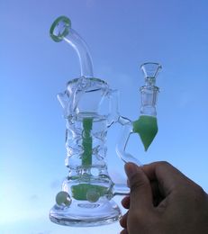 Hookahs Nieuwe Dubbele Recycler Glas Bong Fab Egg Heady DAB Oil Rigs Turbine Percolator Glas Bongs Milky Purple Green Water Pipes HR319