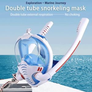 Nieuwe dubbele aspirator snorkelende duikmasker vol gezicht droge stijl zwem snorkelset apparatuur onder water accessoires