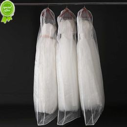 Nouveau Double face Transparent Tulle/Voile mariage robe de mariée housse anti-poussière avec fermeture éclair latérale pour la maison garde-robe robe sac de rangement