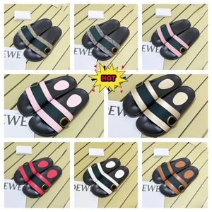 Nieuwe dubbele webblondie slides sandalen heren designer slippers lederen roze rood canvas zwart beige ebbenhouten zomers strand slipper flats damesglaasjes sandaal