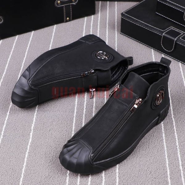 Nueva versión coreana de doble cremallera de la tendencia de botas cortas cabeza redonda plana Zapatos casuales de moda para Hombre Zapatos Hombre b3