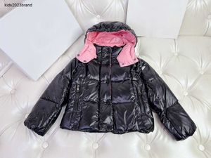 Nieuwe donzen kinderjas winter kinderdesignerjas maat 100-150 zwart roze contrasterende kleur design kinderjas nov10
