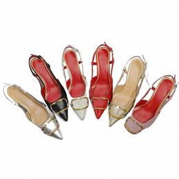 Nouvelles chaussures de Dr Sandales Plat Sandale Metal Boucle High Heel Chaussures Marque en cuir authentique Toe à pointes minces Femmes Fi Summer Shoot Single Shoe S9on #