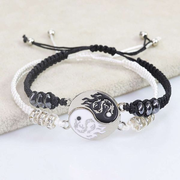 Nuevo Dragón Totem Tai Chi Pareja Pulsera Viento Nacional Bagua Yin Yang Buen Amigo Tejiendo Handrope Pulseras Paquete Vsco Amistad Pulseras Joyería al por mayor