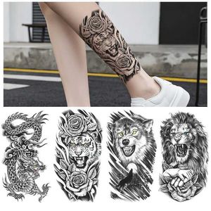 Nouveau Dragon loup tigre noir transfert d'eau Simulation jetable temporaire demi bras Animal ensemble tatouage autocollant