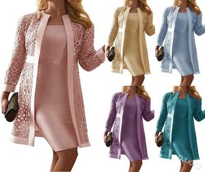 Nieuwe jurkproducten van het seizoen herfst dames kleding solide kleur kanten vid tweeklepple set buitenlandse handel gemaakt in China4015549