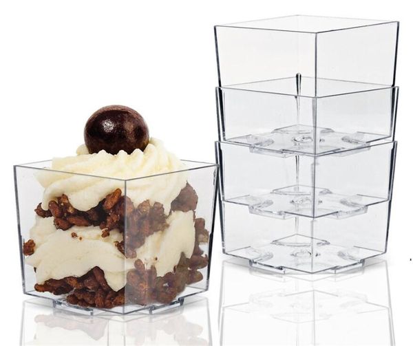 Nouveau Drinkware Mini tasses à dessert en plastique 2 oz Shooters carrés pour apéritifs au chocolat Échantillonneurs Parfait Verres à liqueur EWE7670