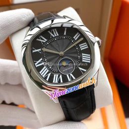 Nieuwe drive WSNM0008 Moon Fase Automatische heren Watch Steel Case Zwart Textuur Die Witte Romeinse Marker Zwart Leather Riem TimeZoneWA277i