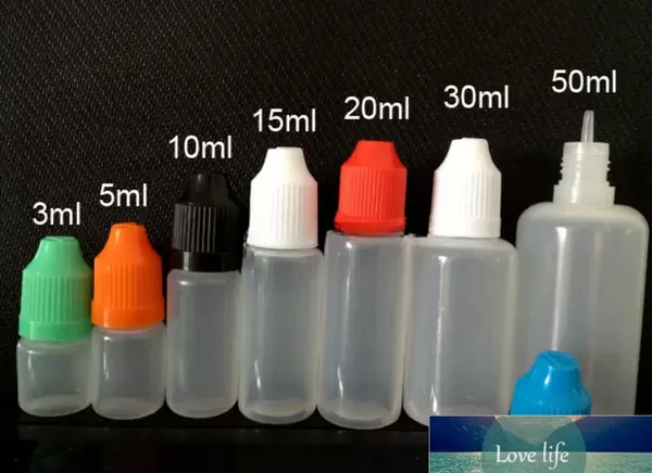 Nuevos frascos cuentagotas 3ml 5ml 10ml 15ml 20ml 30ml 50ml Plástico PE Botella de aguja vacía suave con tapa a prueba de niños Puntas cuentagotas largas y delgadas