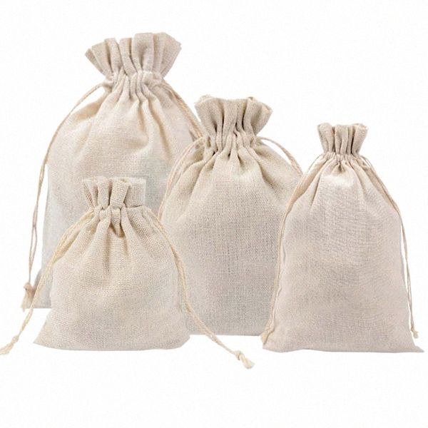 Nouveau Dropship Prix de gros Naturel Réutilisable Jute Lin Cordon Pochette Emballage Sac Cadeau Logo Imprimé Bijoux Sac N1kt #