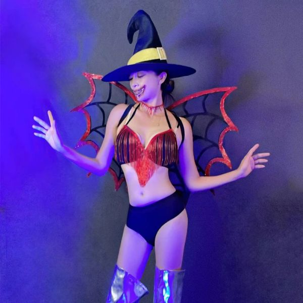 New DS DJ Nightclub Party Rave Tenits Halloween Cosplay Pole Dance Clothing Women Party Bikini Wigs Performance Performance Wear Set