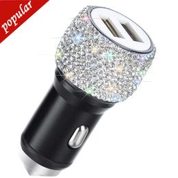 Nieuwe Dual Port USB autolader Fast laadadapter Bling Crystal Diamond CAR Decorations Accessoires Accessoires Safety Hammer Design