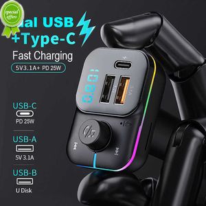 Nuevo cargador de coche USB Dual transmisor FM adaptador Bluetooth PD 25W cargador rápido manos libres estéreo reproductor de música Mp3 luces coloridas