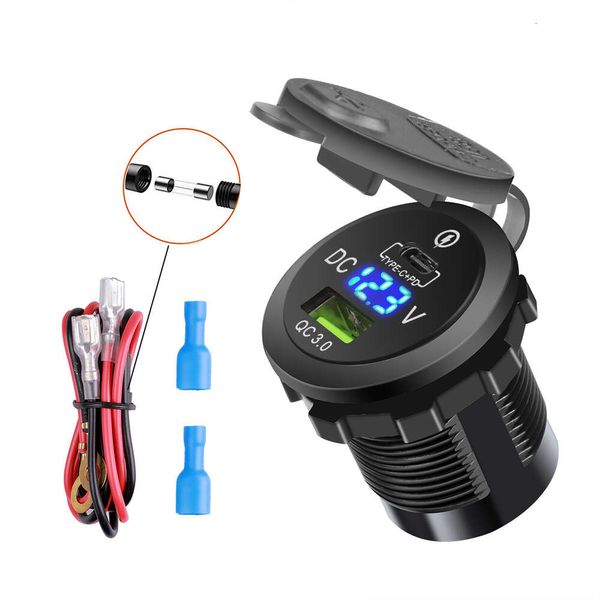 Nouvelle prise de chargeur de voiture double USB avec compteur de tension, Charge rapide 3.0, prise de courant pour moto, camion, bateau, 12V/24V