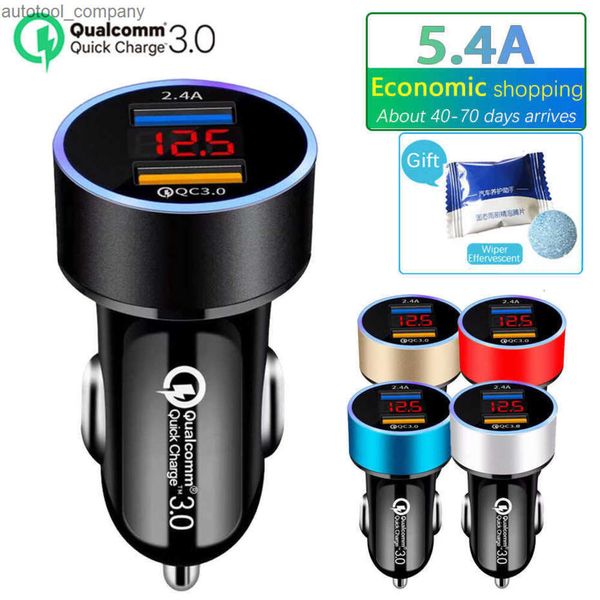 Nuevo cargador de coche Dual USB QC3.0 + 2.4A pantalla LCD 12-24V encendedor de cigarrillos cargador rápido adaptador USB automático actualizado