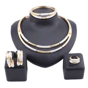 Nieuwe Dubai Gouden Sieraden Sets Klassieke Ketting Bangle Oorbellen Ring voor Vrouwen Bruiloft Bruid Sieraden Set