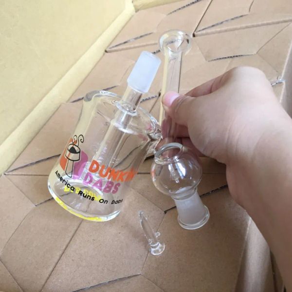 Nuevo Dunkin Dabs American Runs On Dabs Mini dos funciones transparente Mini burbujeador colector de cenizas de vidrio percolador en línea tubería de agua de 14 mm plataforma petrolera bong