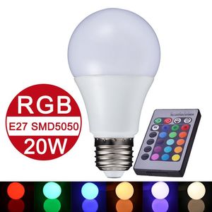 Nieuwe E27 RGB LED-lamp 10 W 15W 20W LED RGB Lamp Licht Lamp 110 V 220 V Afstandsbediening 16 Kleurverandering Lampada LED Global Light LUZ A65 A70 A80