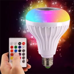 NIEUW E27 SMART LED LICHT RGB Wireless Bluetooth -luidsprekers Bulb -lamp Muziek Spelen Dimable 12W Music Player Audio met 24 toetsen afstandsbediening