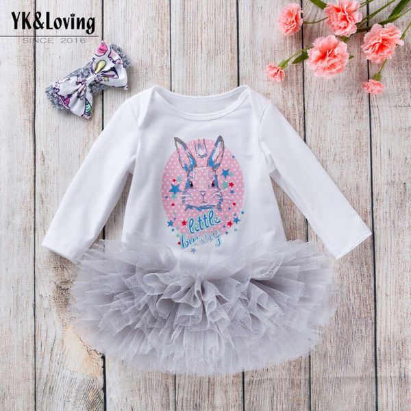 Nueva ropa de niña de la pañada de pascua para bebés y niños pequeños de manga larga caricatura de huevo de huevo gris set de falda tututu