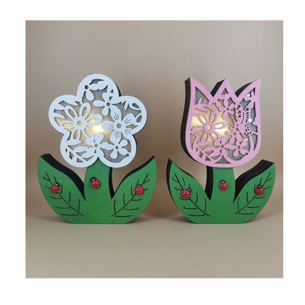 Nouvelle décoration de Pâques pour la maison lapin en bois jouet lumière LED oeuf de Pâques décor lampe W4