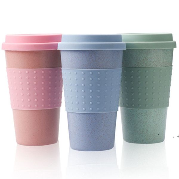 nouveau Café Écologique Tasse À Thé Paille De Blé Voyage Eau Boisson Tasse Avec Couvercle En Silicone Tasses À Boire Enfants Tasse Bureau Drinkware Cadeau EWA531