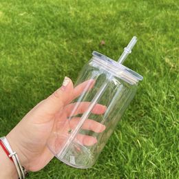 Nuevo tarro de plástico PP acrílico resistente a caídas para estudiantes y niños, respetuoso con el medio ambiente, 16oz, vaso de plástico para jugo