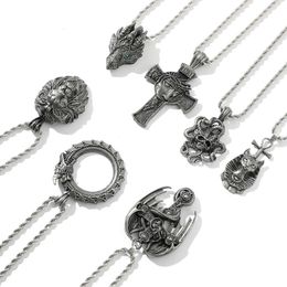 Nieuwe Egyptische Farao Cat Tail Snake Lion Head Cross Pendant voor heren trendy veelzijdige trui ketting