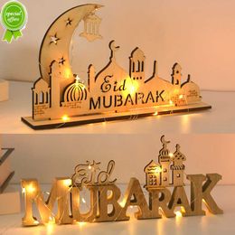 Nieuwe Eid Mubarak houten ornament Ramadan Moon Letter Letter Decoratie voor huis islamitische moslimhanger Eid Al Adha Party Supplies