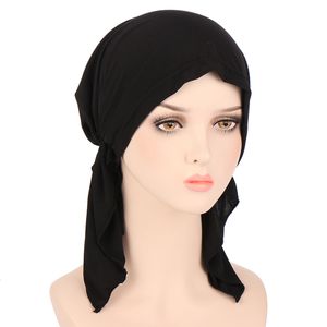 Nieuwe elastische katoen effen kleur wrap hoofd sjaal moslim eenvoudige tulband hoed chemotherapie cap inner hijab haaraccessoires
