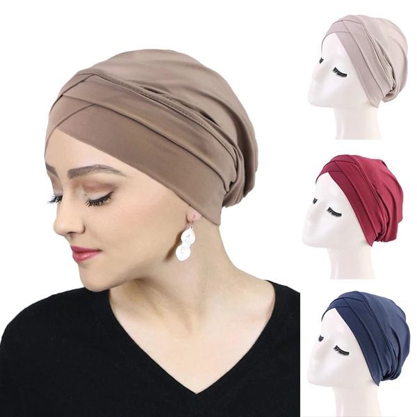 Nouveau élastique croix intérieure Hijab casquettes musulman extensible Turban casquette islamique écharpe chimio Bandana musulman écharpe Hijab casquette Mujer Turbante