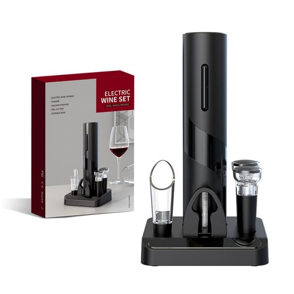 Nouveau Ouvreur De Vin Quatre Pièces Cylindre Boîte Emballage Cuisine Fournitures Multifonctionnel Coffret Cadeau Ensemble En Plastique Électrique Ouvreur De Vin Ensemble