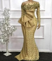 Nouveau élégant robes De soirée africaines 2023 manches longues Sequin sirène Robe formelle Aso Ebi or perlé robes De bal Robe De soirée