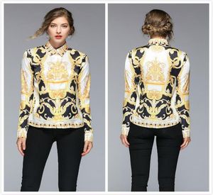 Nouveau élégant baroque imprimé chemises vintage Femmes à manches longues Lapon couche-cou bouton chemise Blouses Slim Office Designer Shirts Tops3941638