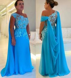 Nuevo vestido azul elegante para madre de la novia, apliques de encaje de un hombro, vestidos de fiesta de boda de una línea de gasa sexy, tallas grandes Robe De Soriee