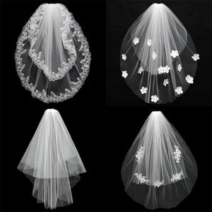 Bruidsluiers met lintrand 2 Layer White Ivory Korte Volledige kleding Decor accessoires Stock Wedding sluier met kam 16nm FF