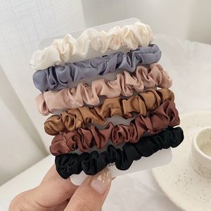 Elegante Franse satijn pony staarten houder haarband imitatie zijden touwen klassieke hoofdband elastische haar touw 6 stks / set groothandel