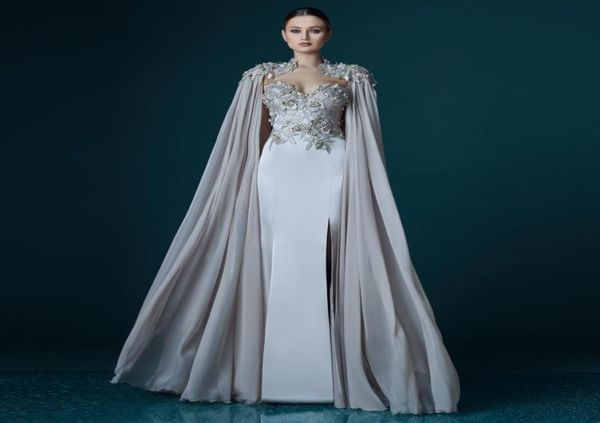 Nouveau élégant gris en mousseline de soie longue cape dentelle Appliques robe de soirée droite robes de bal dame Maxi robe fluide événement célébrité Lon6277047
