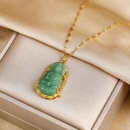 Collier avec pendentif Guanyin vert élégant en acier inoxydable pour femmes, Style Vintage, bijoux de protection, cadeau d'anniversaire pour filles, nouvelle collection