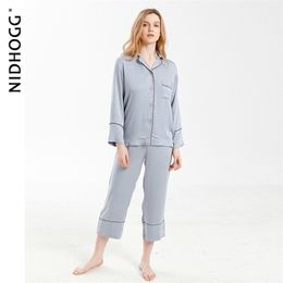 Nouveau élégant haut de gamme 6 couleurs pyjamas viscose solide Pijamas à manches longues Lounge Wear femmes Satin vêtements de nuit femmes vêtements de maison 201114