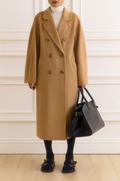 Nieuwe elegante reverswoljas met vaste kleur trekkoord -taille lengte dames kasjmier jas