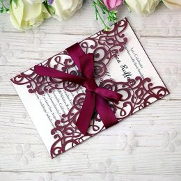 Nuevas tarjetas de invitaciones de corte láser elegante con cintas para el compromiso de la despedida de soltera de boda La graduación de cumpleaños invita a las invitaciones de bodazzz